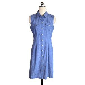 vintage 90s ann taylor pinstripe sleeveless shirt dress 2 preppy cotton blue vtg